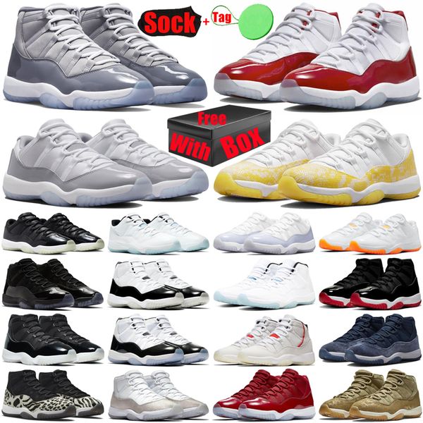 

with box jumpman 11 11s basketball shoes for mens womens cherry cool cement grey yellow snakeskin bred cap and gown gamma legend blue men tr