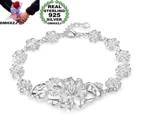 

omhxzj whole personality fashion woman girl party wedding gift silver flowers chain thick 925 sterling silver bracelet br8661700345776307, Black