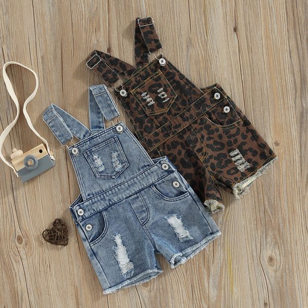 

rompers focusnorm 1 6y toddler kids girls summer overalls casual sling sleeveless solid color leopard print suspender shorts with pocket 230, Blue