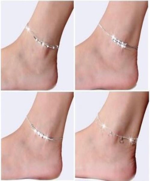 

925 sterling sliver ankle bracelet for women foot jewelry inlaid zircon anklets bracelet on a leg personality gifts1432927, Red;blue