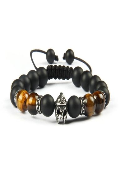 

new not fade bracelet whole 10pcslot stainless steel helmet braided bracelet with natural 10mm matte black agate stone beads5911002, Golden;silver