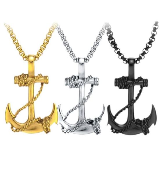 

nautical anchor necklace vintage navy mooring rope pendant with 24 inches link chain fashion jewelry1249617, Silver