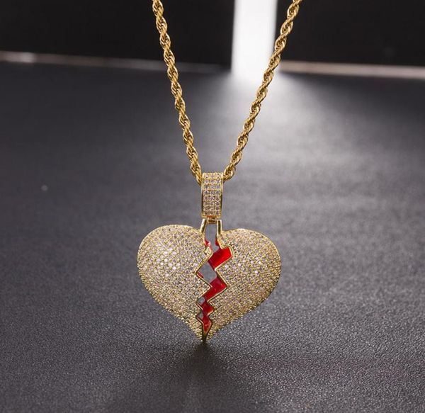

iced out red oil heart necklace pendant with 4mm tennis chain gold silver color charms chain jewelry9495975