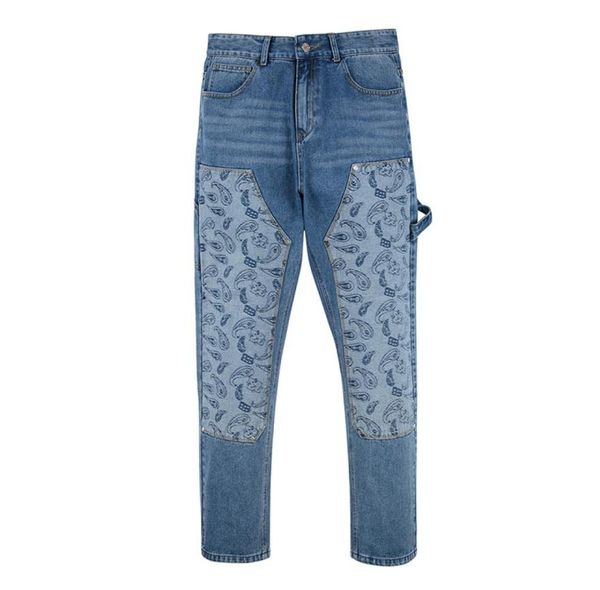 

hip hop washed blue patchwork flower casual men039s jeans trousers straight retro6238126