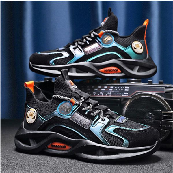 

men's new spring style laces breathable woven running shoes fashion trend wear blade casual sports shoes men's running shoes, Black