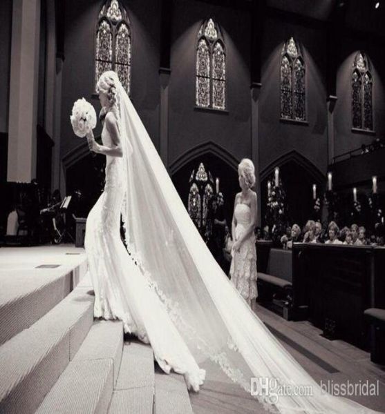 

new luxury 5m whiteivory long lace wedding veils long bridal veils with lace wedding favor veils in stock3681499, Black