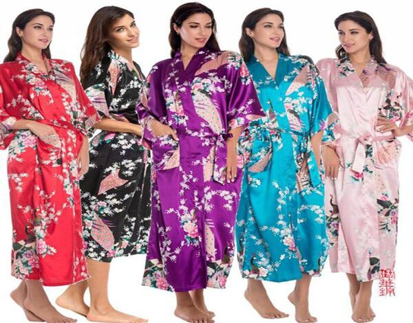

womens solid royan silk robe ladies satin pajama lingerie sleepwear kimono bath gown pjs nightgown with 094266, Black;red