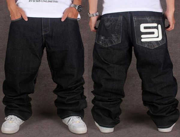

whole designer jeans mens baggy hip hop streetwear denim jeans men loose for street dancing and skatebord appliques plus size7539162, Blue