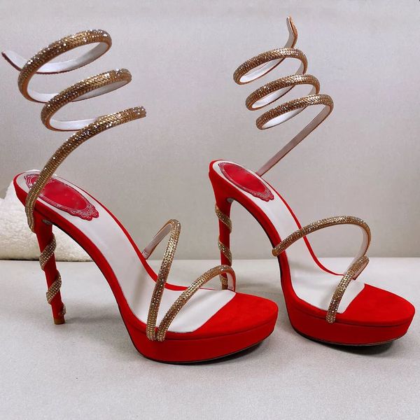 

2023 rome platform sandals rc fashion black red rhinestone twining foot ring womens shoes luxury designer narrow band 12.5cm high heeled nov