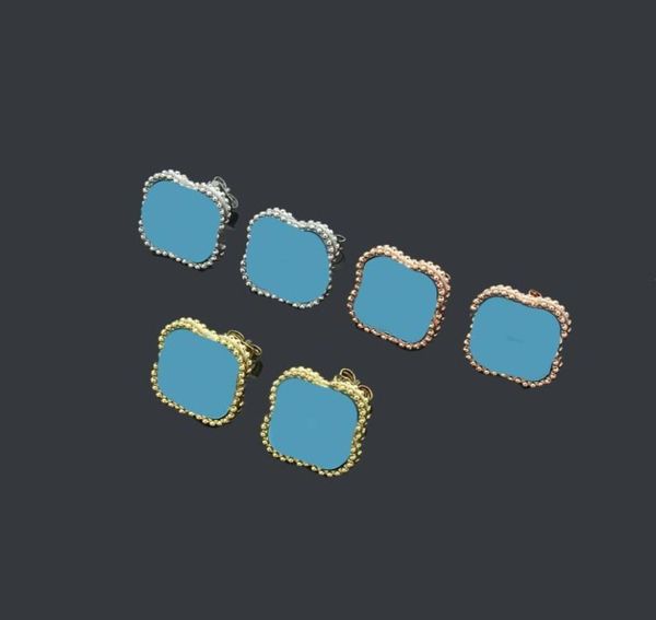 

charm stud earrings designer vc letter shell colored with four leaf flowers agate black white red green flowers single for womens 4335060, Golden