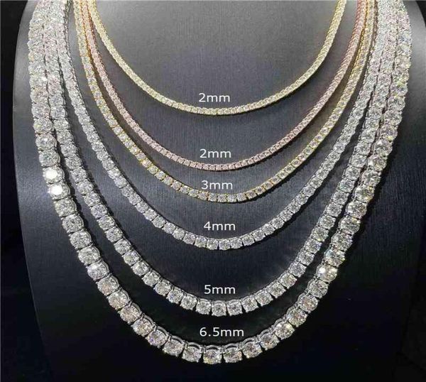 

hiphop one row 3mm d color tennis chain necklaces for men 925 silver iced out moissanite necklace pass diamond test4270982