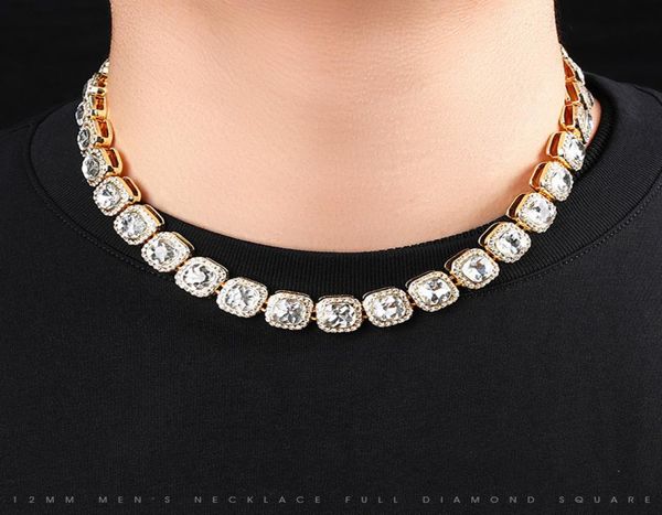 

miami chain hip hop men039s square glass 12mm cuban necklace hiphop trend accessories cuba link chains8924164, Silver