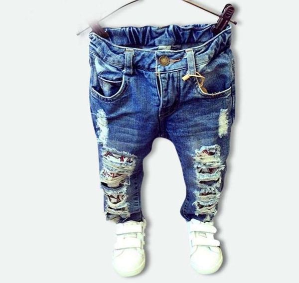 

children broken hole pants trousers 2019 baby boys girls jeans brand fashion autumn 27y kids trousers clothes1838816, Blue