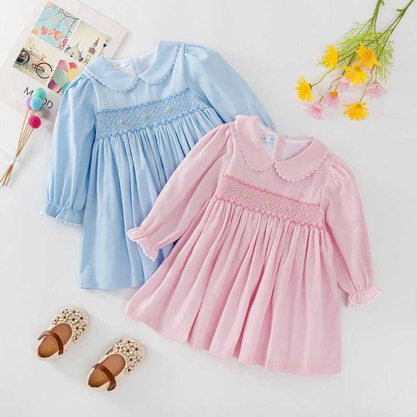 

girl's dresses girls dresses for party and wedding 2023 kids girls long sleeve smocked dress autumn children handmade vintage smock dre, Red;yellow