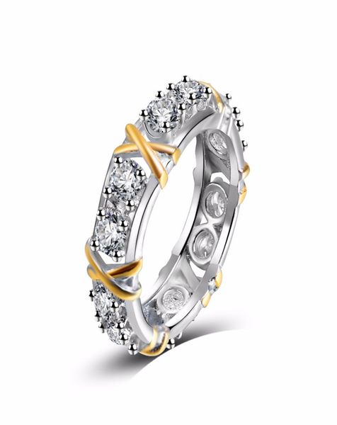 

twocolor classic white crystal pave woman silver color rings fashion wedding jewelry cross x shape ring for women gift6065407