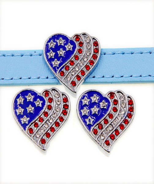 

whole flag heart zinc alloy 10mm slider charms diy accessories fit 10mm pet collar wristband sl5092165580, Bronze;silver