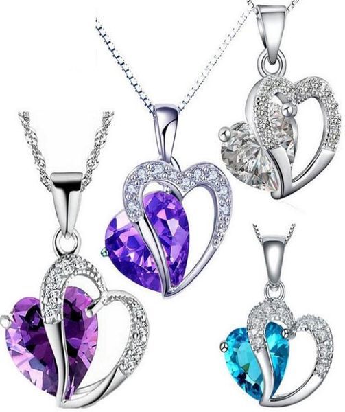 

silver chain necklaces pendants crystal heart pendant necklace for women girl party fashion jewelry whole 0226wh7969242
