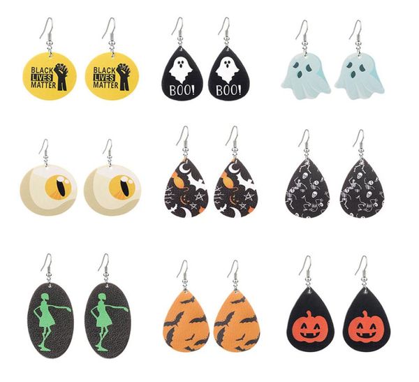 

new designer halloween leather earrings for women black lives matter pumpkin flowers skull print petal drop earrings jewelry gift1342839, Silver
