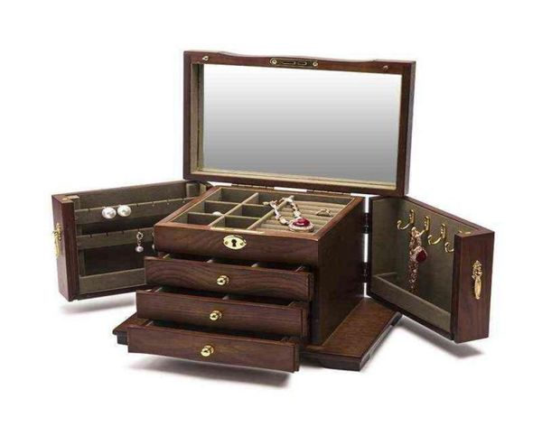 

2022 luxury large wooden jewelry box storage display earring ring necklace jewellery gift case organizer packaging casket h2205054922811, Black;white