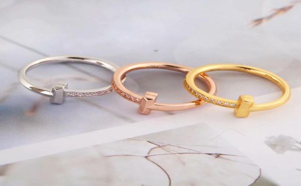 

europe america simple style lady women titanium steel engraved t initials setting diamond rings us6us9 3 color1020901, Slivery;golden