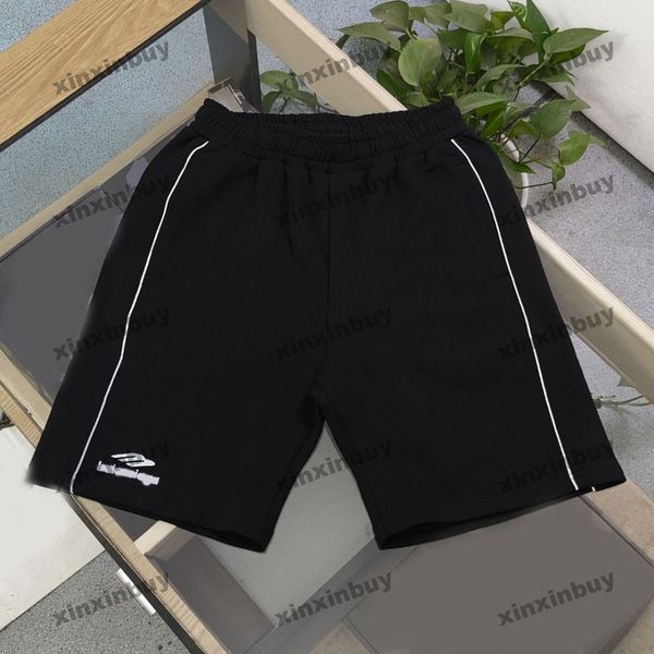 

xinxinbuy men women designer shorts pant reflective stripe paris embroidery spring summer brown white black gray s-xl