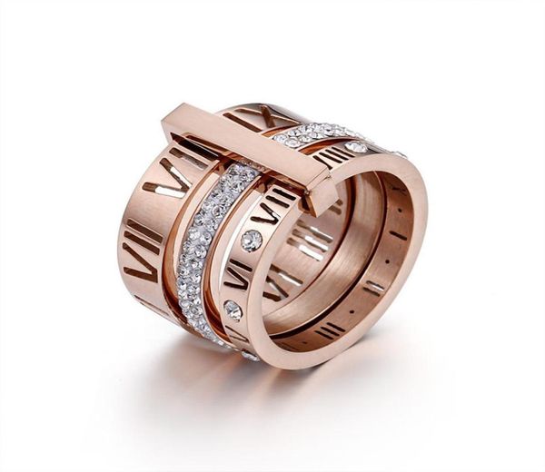 

design stack stainless steel gold ring for women zircon diamond roman numerals wedding engagement rings55601064491296, Golden;silver