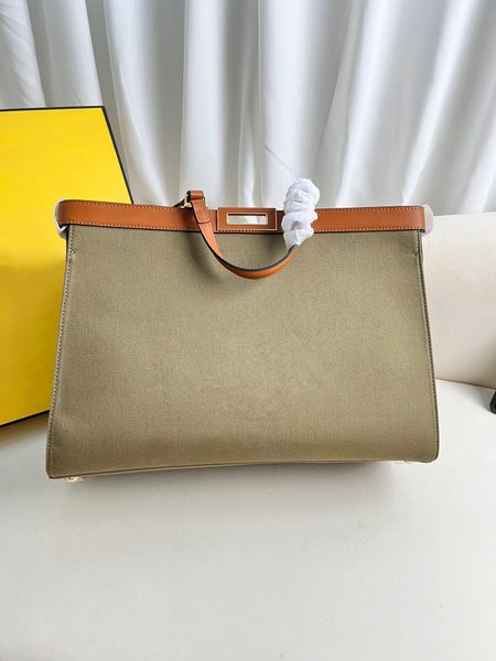 

women's handbag high-end quality shopping bag embroidery tote bag thousand bird check canvas material cowhide trim gold metal edge larg