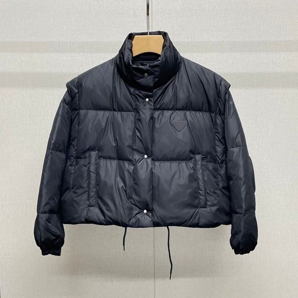 

designer luxury down jacket women parka fashion with inverted triangular sleeves removable downs parkas vest winter short coat jackets, Black
