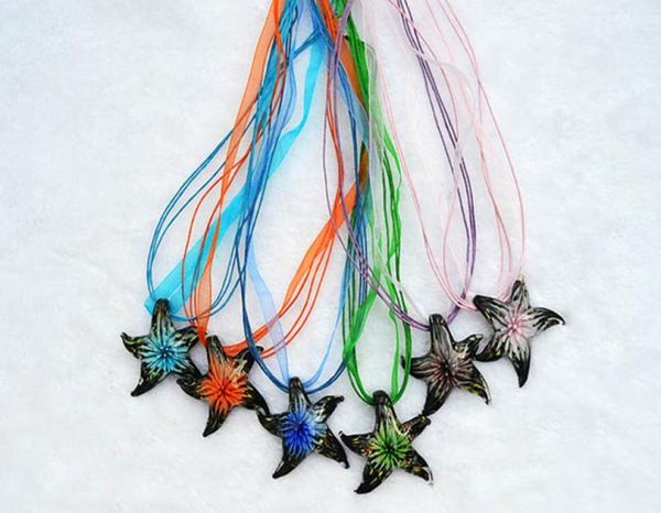 

fashion whole 6color necklaces handmade murano lampwork glass mix color inner flower starfish pendants necklace1912219, Silver