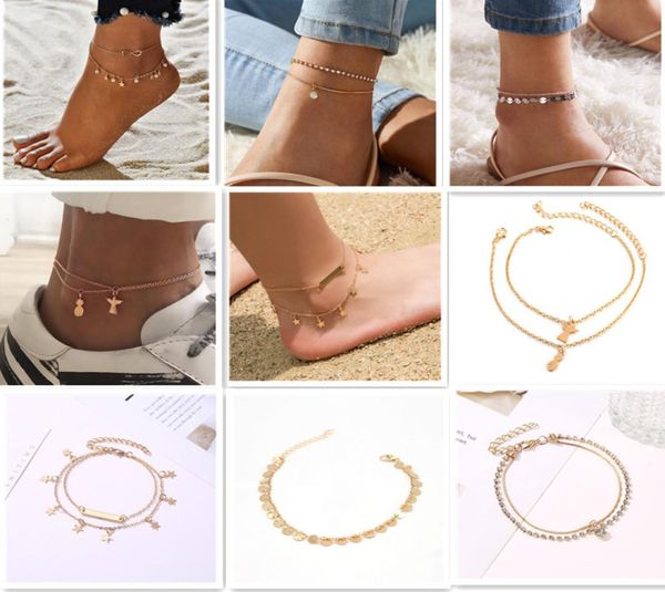 

doubledeck anklet rhinestone crystal ankle charm bracelet boho beach anklets for women sandals foot bracelets female wedding jewe1080587, Red;blue
