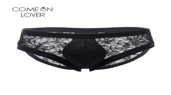 

comeonlover lace panties for men low waist floral mens transparent briefs comfortable nylon xl male underwear mpl0705436009, Black;white