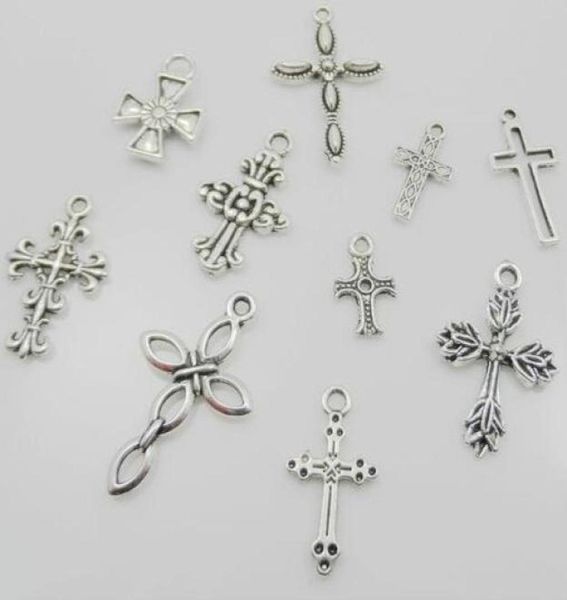 

mic new 10styles mic tibetan silver cute flower design cross charms pendants for jewelry diy findings components6078141, Bronze;silver