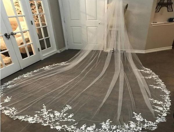 

new arrival 3m long veil lace applique whiteivory wedding veil bride veils bridal hair with comb7877048, Black