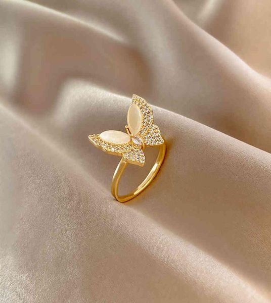 

korean version super fairy opal butterfly ring female minority design sense index finger tail head jewelry7594827, Silver