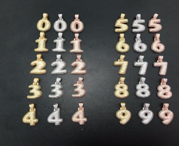 

bling cz custom iced out bubble number 09 pendant with rope chain copper numbers gold silver rose gold color charm hiphop necklac7345489