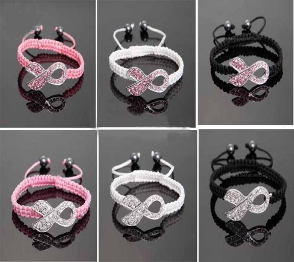 

low 100pcs crystal pink ribbon breast cancer awareness bracelet fine gift9318208, Black