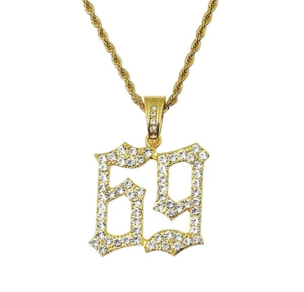 

hip hop number 69 diamonds pendant necklaces for men golden silver alloy rhinestone luxury 6ix9ine necklace cuban chain fashion je6854396