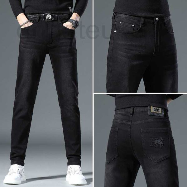 

men's jeans designer luxury light european autumn winter fashion brand embroidery slim fit small feet stretch casual personality long y, Blue