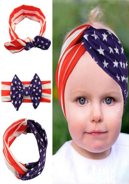 

5pcs 3 styles usa us american flag headband rabbit ears knotted cross headband with american flag hair band accessories with opp b3570202, Black;brown