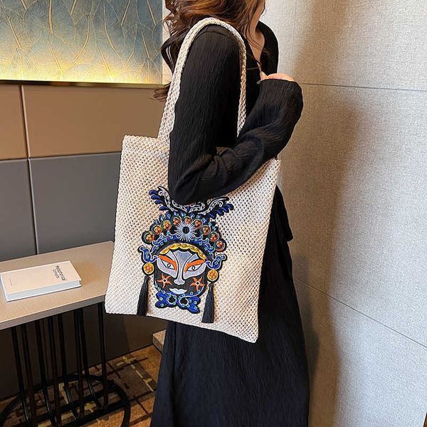 

summer new seaside vacation beach bag national style facial makeup beijing opera mask pattern niche fashion tote bag