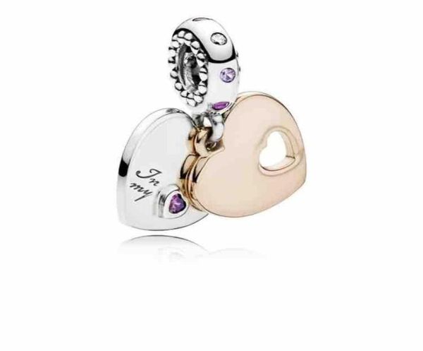

925 sterling silver rose gold plated heart dangle for mother039s day charm bead fits european jewelry charm bracelets2316801, Black