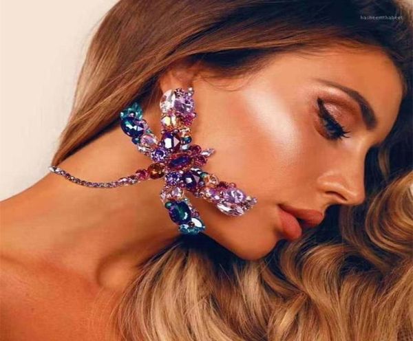 

dangle chandelier novelty design crystal gems dragonfly shaped earrings jewelry fashion girls party big statement accessories11230292, Silver