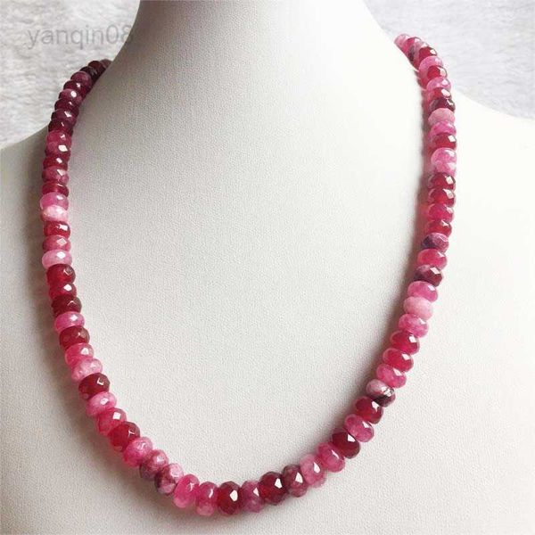 

pendant necklaces rare 5*8mm faceted red ruby necklace vintage natural stone jewelry noble elegant exquisite beaded chain choker collier hkd, Silver