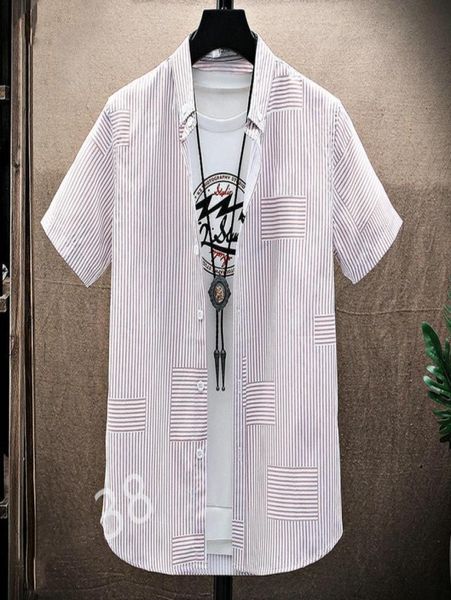 

2021 fashion ironing business short sleeve shirt men039s lazy style casual stripe checked size m3xl091888953, White;black