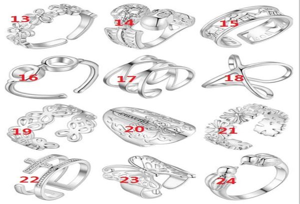 

plated 925 sterling silver ring can be adjusted opening ring cross glasses human skeleton flower butterfly rings mix 12 style 12pc8892684