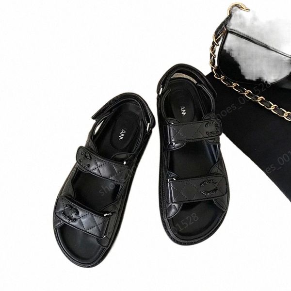

designer shoe woman sandals slingback platform dad sandal shoes leather calf quilted slides summer grandad luxury sandles for women beach st, Black