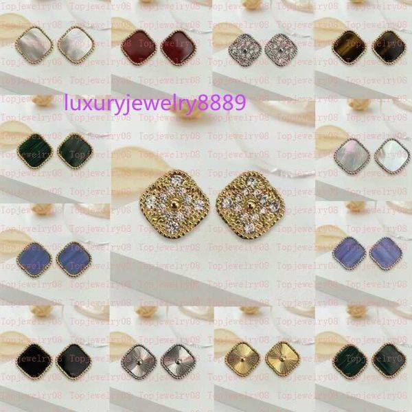 

stud designers vintage 4/four leaf clover charm stud earrings back mother-of-pearl silver fashion 18k gold plated agate for women girls vale, Golden;silver