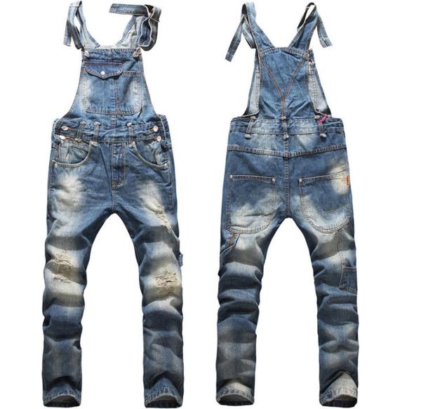 

whole fashion new mens ripped denim overalls jeans men039s clothing casual distrressed jumpsuit jeans pants for man2518551, Blue