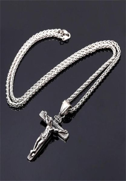 

2021 gold silver chain for men jesus piece trendy 18k gold plated stainless steel inri crucifix cross necklace men9794084