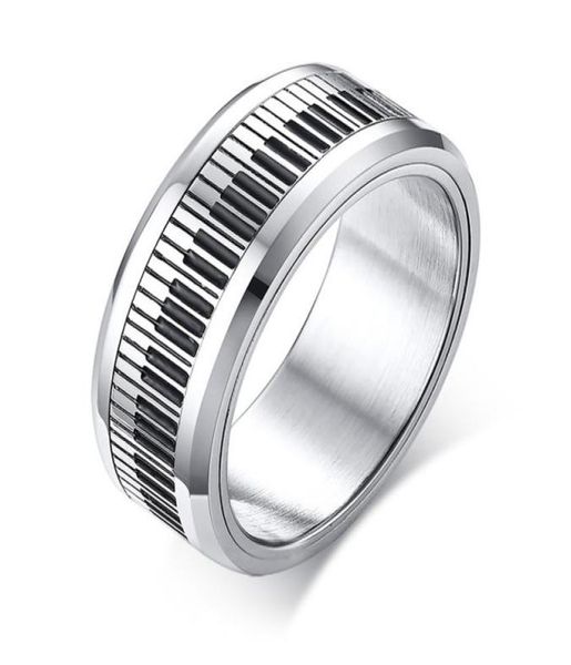 

men music piano keyboard ring stainless steel rotatable spinner rings for man boyfriend gifts silver tone rings60439731149454
